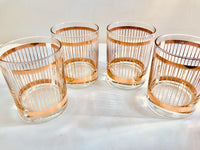 Load image into Gallery viewer, Georges Briard Signed Mid-Century 22-Karat Gold Striped Double Old Fashion Glasses (Set of 4)
