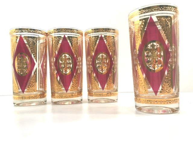 Culver Signed Mid-Century Gold and Amethyst Highball Glasses (Set of 4)