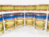 Load image into Gallery viewer, Culver Signed Mid-Century Rondo Blue-Green and Gold Stripe Highball Glasses (Set of 6)
