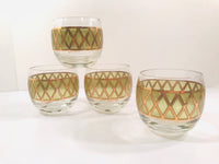 Load image into Gallery viewer, Culver Signed Gold and Green Diamond Roly Poly Glasses (Set of 4)
