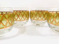 Load image into Gallery viewer, Culver Signed Gold and Green Diamond Roly Poly Glasses (Set of 4)
