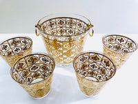 Load image into Gallery viewer, Culver Signed Mid-Century 22-Karat Gold Clover 5-Piece Cocktail Bar Set
