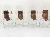 Load image into Gallery viewer, Couroc Signed Mid-Century Black and 22-Karat Gold Owl Glasses (Set of 4)
