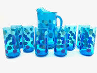 Load image into Gallery viewer, Retro Blue Polka Dot 9-Piece Set (8 Highball Glasses &amp; Pitcher)
