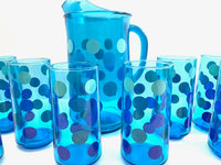 Load image into Gallery viewer, Retro Blue Polka Dot 9-Piece Set (8 Highball Glasses &amp; Pitcher)
