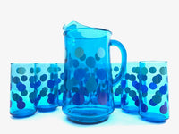 Load image into Gallery viewer, Retro Blue Polka Dot 9-Piece Set (8 Highball Glasses &amp; Pitcher)
