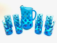 Load image into Gallery viewer, Retro Blue Polka Dot 9-Piece Set (8 Highball Glasses &amp; Pitcher)
