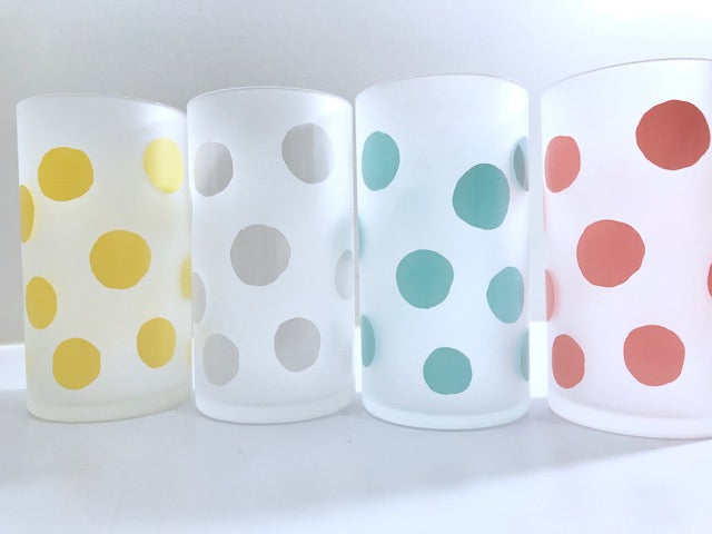 Federal Glass Mid-Century Frosted Polka Dot Glasses (Set of 4)