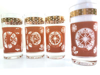 Load image into Gallery viewer, Vintage Terra Cotta and Gold Atomic Highball Glasses (Set of 4)
