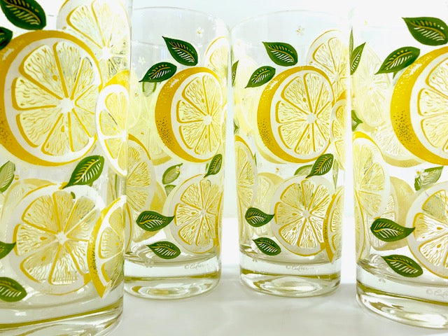 Culver Signed Mid-Century Lemon Highball Glasses (Set of 4)