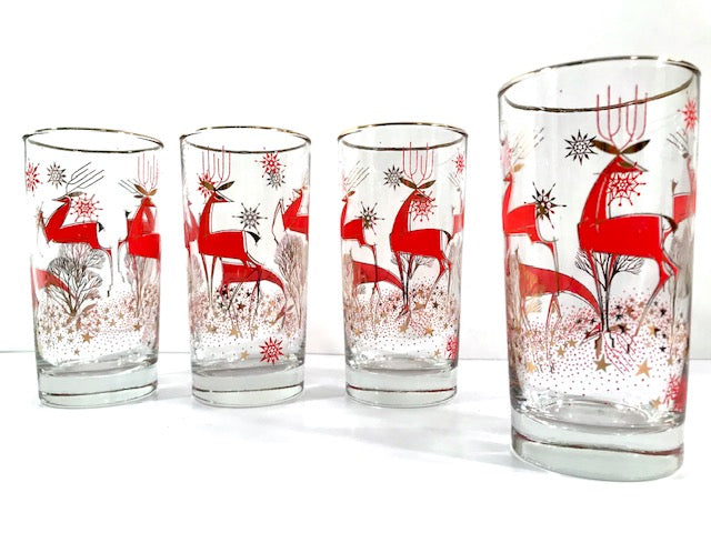 Libbey Mid-Century Reindeer Highball Glasses (Set of 4)
