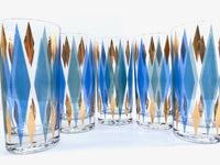 Load image into Gallery viewer, Mid-Century Blue, Green, Gold Harlequin 6-Piece Cocktail Set
