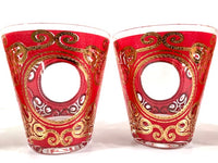 Load image into Gallery viewer, Culver Signed Gold and Red Regal Scroll Double Old Fashion Glasses (Set of 4)
