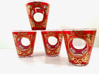 Load image into Gallery viewer, Culver Signed Gold and Red Regal Scroll Double Old Fashion Glasses (Set of 4)
