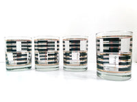 Load image into Gallery viewer, Georges Briard Signed Gold and Black Geometric Double Old Fashion Glasses (Set of 4)
