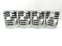 Load image into Gallery viewer, Georges Briard Signed Gold and Black Geometric Double Old Fashion Glasses (Set of 4)
