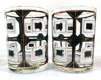Load image into Gallery viewer, Cera Signed Black and White Geometric Double Old Fashion Glasses (Set of 4)
