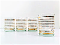 Load image into Gallery viewer, Georges Briard Signed Gold and White Stripe Double Old Fashion Glasses (Set of 4)
