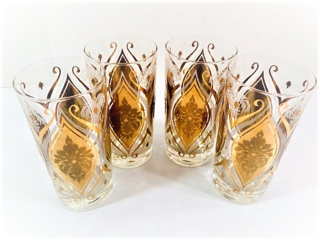 Pasinski Signed Mid-Century 22-Karat Gold and Frosted Embellished Glasses (Set of 4)