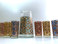 Load image into Gallery viewer, Culver Mid-Century Golden Scroll 7-Piece Cocktail Set
