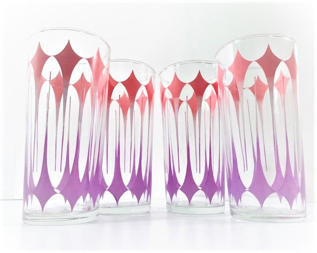 Libbey Pink and Purple Elongated Diamond Highball Glasses (Set of 4)