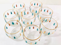 Load image into Gallery viewer, Federal Glass Mid-Century Turquoise and Gold Roly Poly 9 Piece Bar Set
