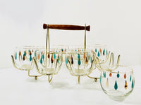 Load image into Gallery viewer, Federal Glass Mid-Century Turquoise and Gold Roly Poly 9 Piece Bar Set

