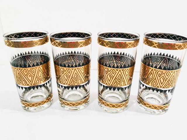 Culver Signed Mid-Century 22-Karat Gold Samoa Glasses (Set of 4)