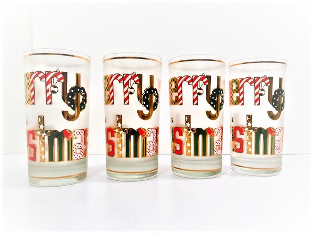 Culver Signed Mid-Century Merry Christmas Highball Glasses (Set of 4)