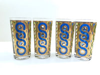 Load image into Gallery viewer, Georges Briard Signed Mid-Century Blue, Green and Gold Swirl Glasses (Set of 4)
