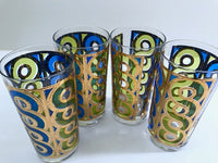 Load image into Gallery viewer, Georges Briard Signed Mid-Century Blue, Green and Gold Swirl Glasses (Set of 4)
