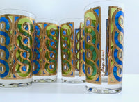 Load image into Gallery viewer, Georges Briard Signed Mid-Century Blue, Green and Gold Swirl Glasses (Set of 4)
