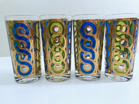 Load image into Gallery viewer, Georges Briard Signed Mid-Century Blue, Green and Gold Swirl Glasses (Set of 4)
