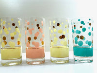 Load image into Gallery viewer, Fred Press Signed Mid-Century Yellow, Pink, Turquoise and 22-Karat Gold Bubble Glasses (Set of 4)
