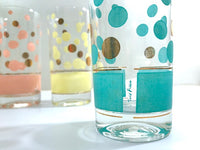 Load image into Gallery viewer, Fred Press Signed Mid-Century Yellow, Pink, Turquoise and 22-Karat Gold Bubble Glasses (Set of 4)

