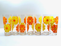 Load image into Gallery viewer, Colony Signed Retro Yellow and Orange Daisy Flower Power Tall Collins Glasses (Set of 7)
