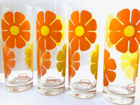 Load image into Gallery viewer, Colony Signed Retro Yellow and Orange Daisy Flower Power Tall Collins Glasses (Set of 7)
