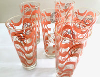 Load image into Gallery viewer, Bartlett Collins Oklahoma Mid-Century Coral and Gold Tall Collins Glasses (Set of 6)
