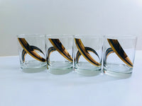 Load image into Gallery viewer, Culver Signed Black Gold and Copper Swirl Double Old Fashion Glasses (Set of 4)
