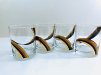 Load image into Gallery viewer, Culver Signed Black Gold and Copper Swirl Double Old Fashion Glasses (Set of 4)
