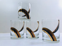 Load image into Gallery viewer, Culver Signed Black Gold and Copper Swirl Double Old Fashion Glasses (Set of 4)
