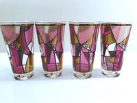 Load image into Gallery viewer, Ned Harris Signed Mid-Century Pink and Purple Abstract Glasses (Set of 4)
