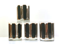 Load image into Gallery viewer, Georges Briard Signed Mid-Century Black and Gold Double Old Fashion Glasses (Set of 4)
