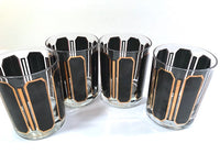 Load image into Gallery viewer, Georges Briard Signed Mid-Century Black and Gold Double Old Fashion Glasses (Set of 4)
