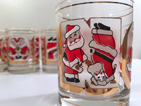 Load image into Gallery viewer, Culver Signed Mid-Century Santa Noel Double Old Fashion Glasses (Set of 4)
