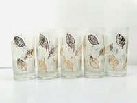 Load image into Gallery viewer, Fred Press Signed Mid-Century Gold and White Modern Leaf Glasses (Set of 5)
