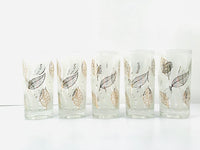 Load image into Gallery viewer, Fred Press Signed Mid-Century Gold and White Modern Leaf Glasses (Set of 5)
