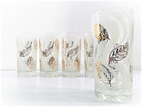 Load image into Gallery viewer, Fred Press Signed Mid-Century Gold and White Modern Leaf Glasses (Set of 5)
