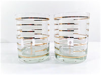 Load image into Gallery viewer, Georges Briard Signed Gold and White Geometric Double Old Fashion Glasses (Set of 2)
