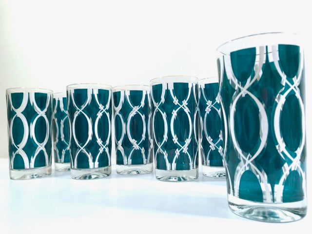 Vogue Crystal Glass Company Mid-Century Green and White Glasses (Set of 8)
